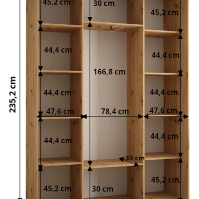 Šatní skříň ASIRI 7 - 180/45 cm, dub artisan / stříbrná