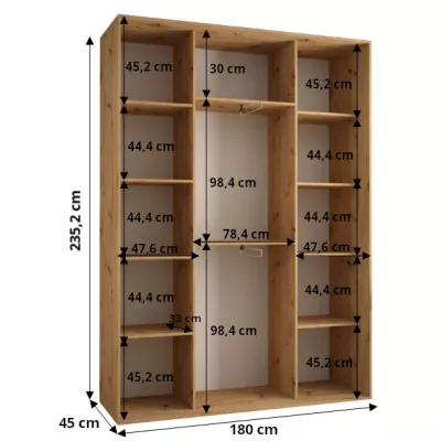 Šatní skříň ASIRI 7 - 180/45 cm, dub artisan / stříbrná