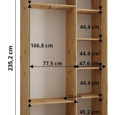 Šatní skříň ASIRI 1 - 130/45 cm, černá / dub artisan / černá