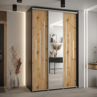 Šatní skříň ASIRI 13 - 160/60 cm, černá / dub artisan / stříbrná