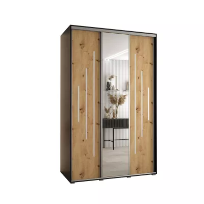 Šatní skříň ASIRI 13 - 160/60 cm, černá / dub artisan / stříbrná