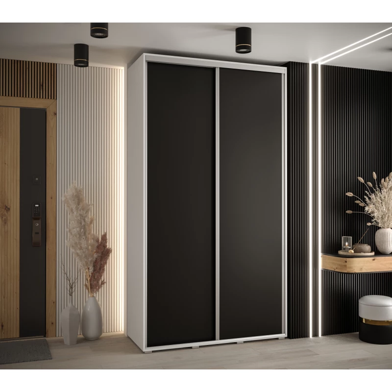 Šatní skříň ASIRI 1 - 130/60 cm, bílá / černá / stříbrná