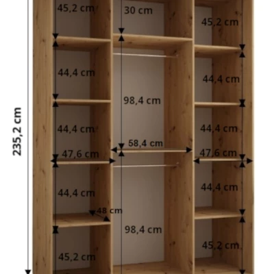 Šatní skříň ASIRI 13 - 160/60 cm, bílá / černá / stříbrná