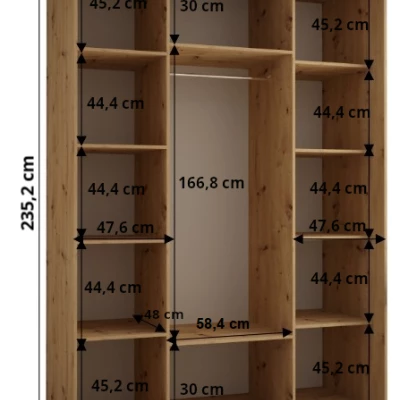 Šatní skříň ASIRI 13 - 160/60 cm, bílá / černá / stříbrná