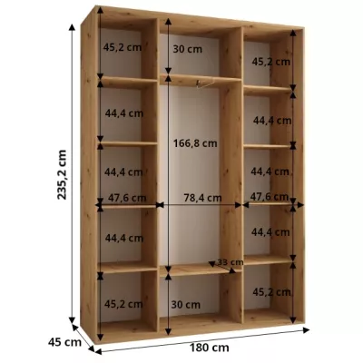 Šatní skříň ASIRI 7 - 180/45 cm, černá / bílá / stříbrná