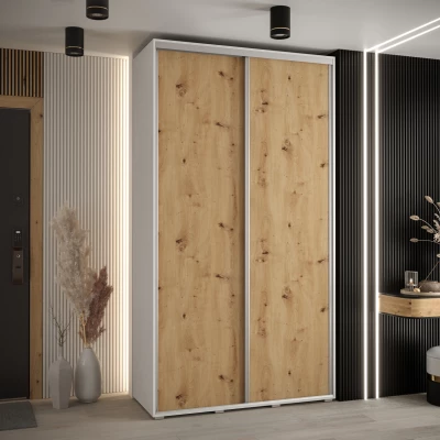 Šatní skříň ASIRI 1 - 130/60 cm, bílá / dub artisan / stříbrná