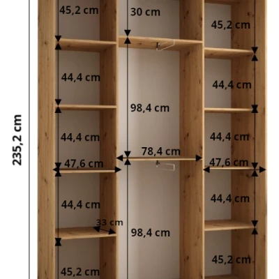 Šatní skříň ASIRI 7 - 180/45 cm, černá / dub artisan / černá