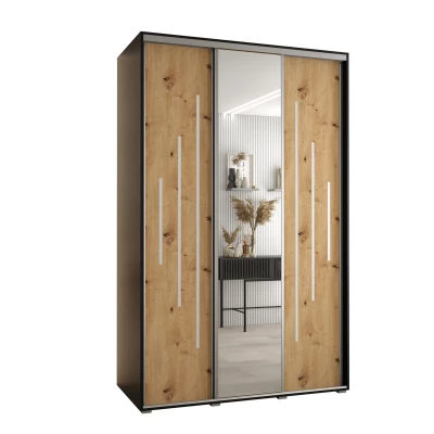 Šatní skříň ASIRI 13 - 150/60 cm, černá / dub artisan / stříbrná