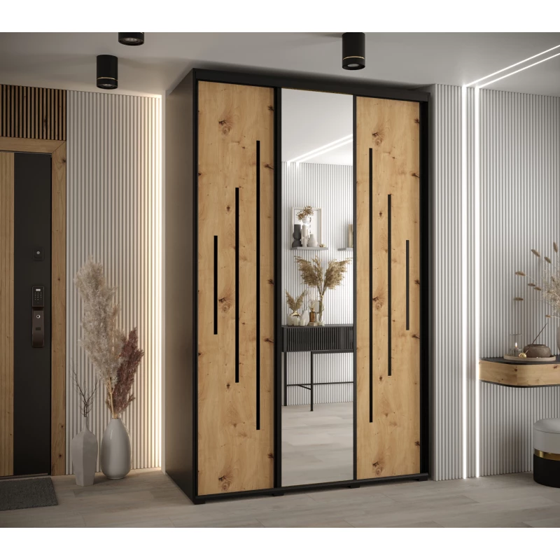 Šatní skříň ASIRI 13 - 150/60 cm, černá / dub artisan / černá