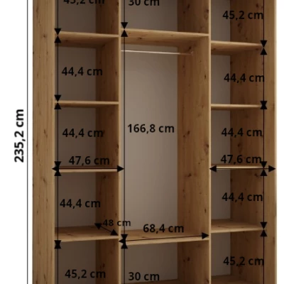 Šatní skříň ASIRI 7 - 170/60 cm, černá / bílá / stříbrná