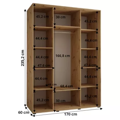 Šatní skříň ASIRI 7 - 170/60 cm, černá / bílá / stříbrná