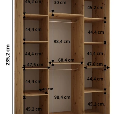 Šatní skříň ASIRI 7 - 170/60 cm, černá / bílá / stříbrná