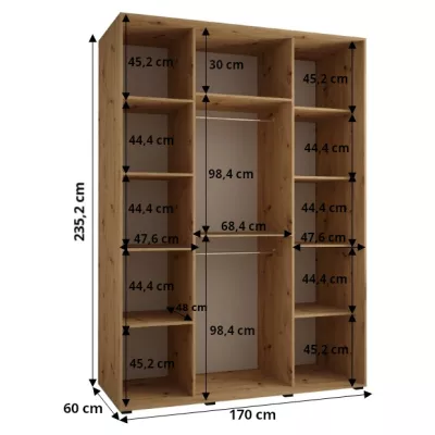 Šatní skříň ASIRI 7 - 170/60 cm, černá / bílá / stříbrná