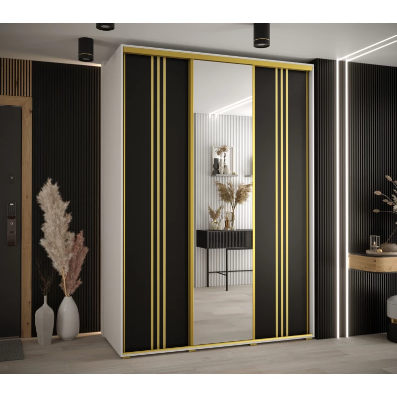 Šatní skříň ASIRI 7 - 170/60 cm, bílá / černá / zlatá