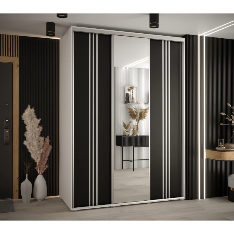 Šatní skříň ASIRI 7 - 170/60 cm, bílá / černá / stříbrná