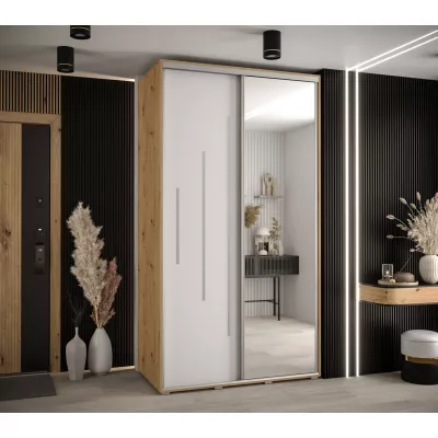 Šatní skříň ASIRI 13 - 140/60 cm, dub artisan / bílá / stříbrná