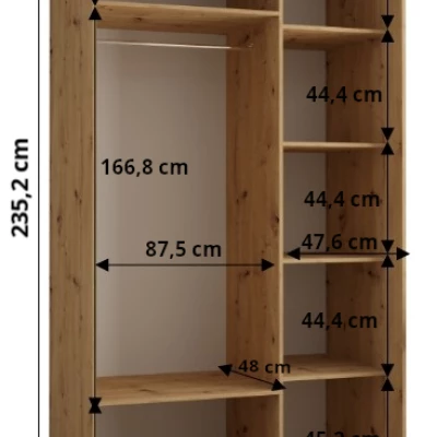Šatní skříň ASIRI 13 - 140/60 cm, dub artisan / bílá / stříbrná
