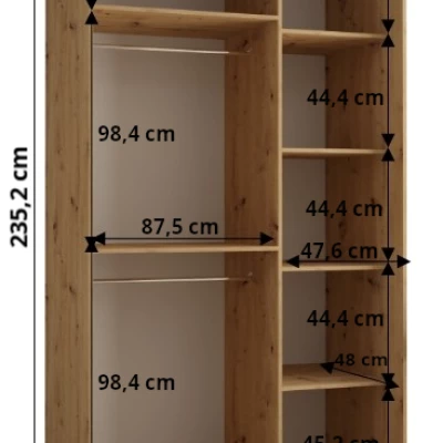 Šatní skříň ASIRI 13 - 140/60 cm, černá / bílá / zlatá