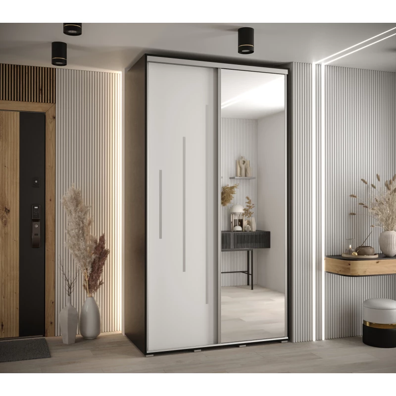 Šatní skříň ASIRI 13 - 140/60 cm, černá / bílá / stříbrná