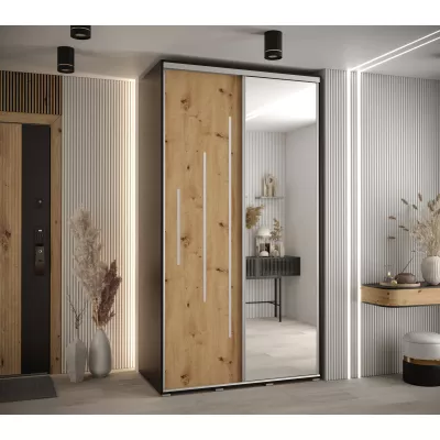 Šatní skříň ASIRI 13 - 140/60 cm, černá / dub artisan / stříbrná