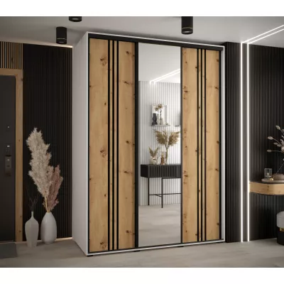 Šatní skříň ASIRI 7 - 170/45 cm, bílá / dub artisan / černá