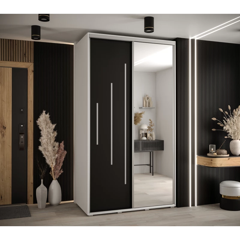 Šatní skříň ASIRI 13 - 140/60 cm, bílá / černá / stříbrná