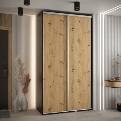 Šatní skříň ASIRI 1 - 130/60 cm, černá / dub artisan / stříbrná