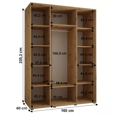 Šatní skříň ASIRI 7 - 160/60 cm, bílá / černá / stříbrná