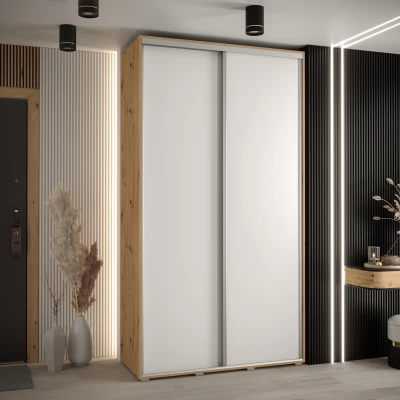 Šatní skříň ASIRI 1 - 130/60 cm, dub artisan / bílá / stříbrná