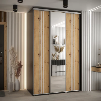 Šatní skříň ASIRI 7 - 160/45 cm, černá / dub artisan / stříbrná