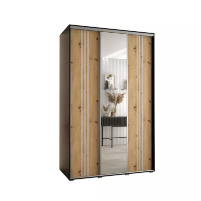 Šatní skříň ASIRI 7 - 160/45 cm, černá / dub artisan / stříbrná