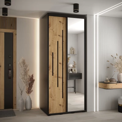 Šatní skříň ASIRI 13 - 120/60 cm, černá / dub artisan / černá