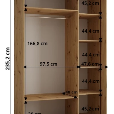 Šatní skříň ASIRI 1 - 150/60 cm, bílá / dub artisan / stříbrná