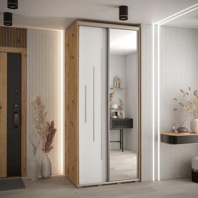 Šatní skříň ASIRI 13 - 110/60 cm, dub artisan / bílá / stříbrná