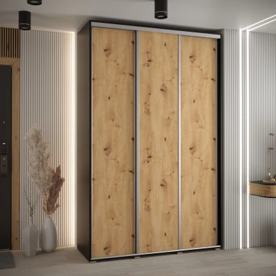 Šatní skříň ASIRI 1 - 150/60 cm, černá / dub artisan / stříbrná