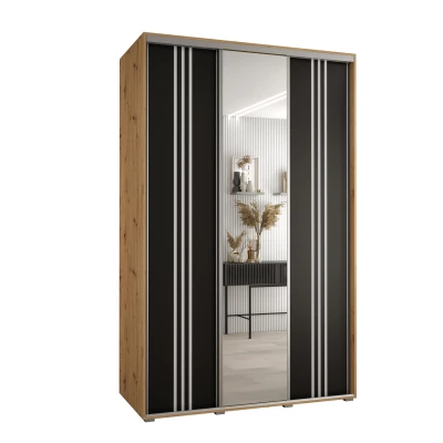 Šatní skříň ASIRI 7 - 150/60 cm, dub artisan / černá / stříbrná