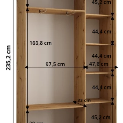 Šatní skříň ASIRI 1 - 150/45 cm, bílá / dub artisan / stříbrná
