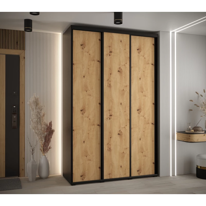 Šatní skříň ASIRI 1 - 150/45 cm, černá / dub artisan / černá