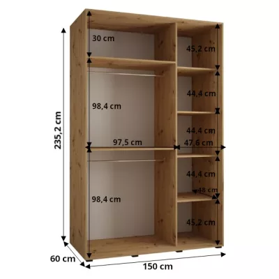 Šatní skříň ASIRI 7 - 150/60 cm, dub artisan / stříbrná