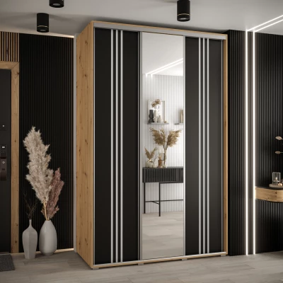 Šatní skříň ASIRI 7 - 150/45 cm, dub artisan / černá / stříbrná