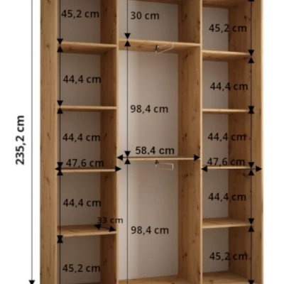 Šatní skříň ASIRI 1 - 160/45 cm, dub artisan / bílá / stříbrná