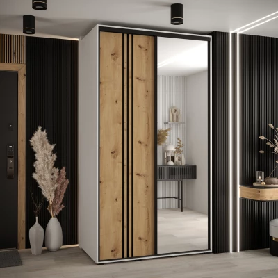 Šatní skříň ASIRI 7 - 140/45 cm, bílá / dub artisan / černá