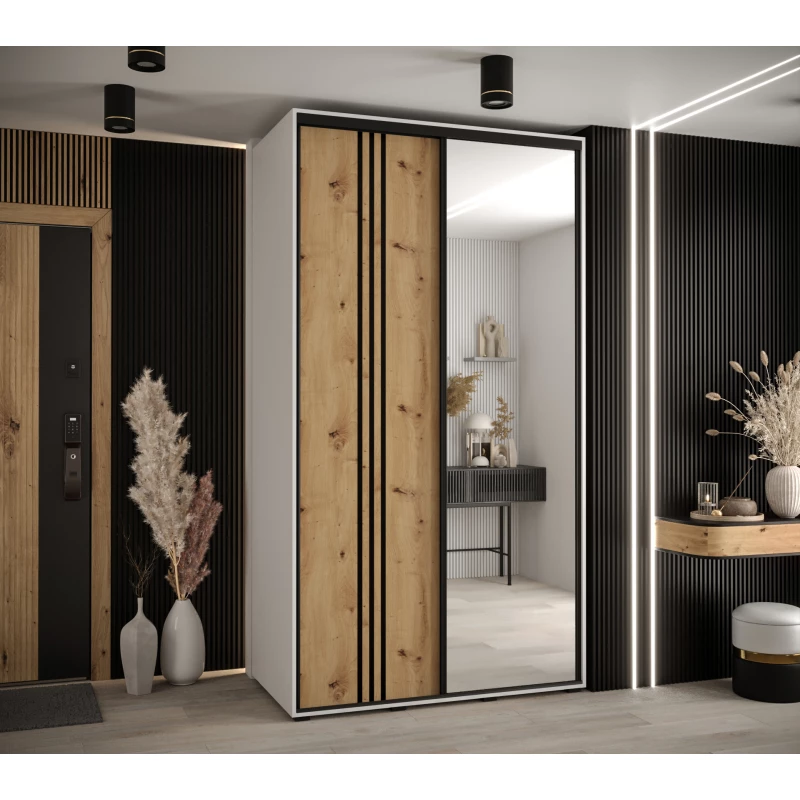 Šatní skříň ASIRI 7 - 140/45 cm, bílá / dub artisan / černá