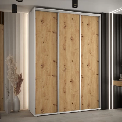 Šatní skříň ASIRI 1 - 170/45 cm, bílá / dub artisan / stříbrná