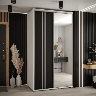 Šatní skříň ASIRI 7 - 130/60 cm, bílá / černá / stříbrná