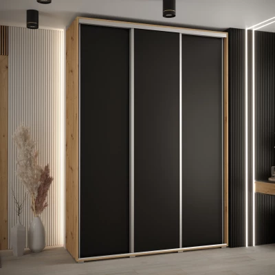 Šatní skříň ASIRI 1 - 170/45 cm, dub artisan / černá / stříbrná