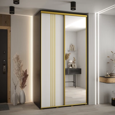 Šatní skříň ASIRI 7 - 130/45 cm, černá / bílá / zlatá