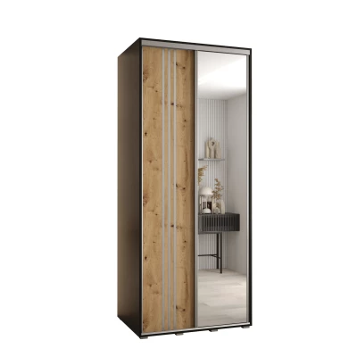 Šatní skříň ASIRI 7 - 120/60 cm, černá / dub artisan / stříbrná