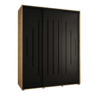Šatní skříň ASIRI 12 - 200/60 cm, dub artisan / černá / černá