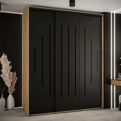 Šatní skříň ASIRI 12 - 190/60 cm, dub artisan / černá / černá